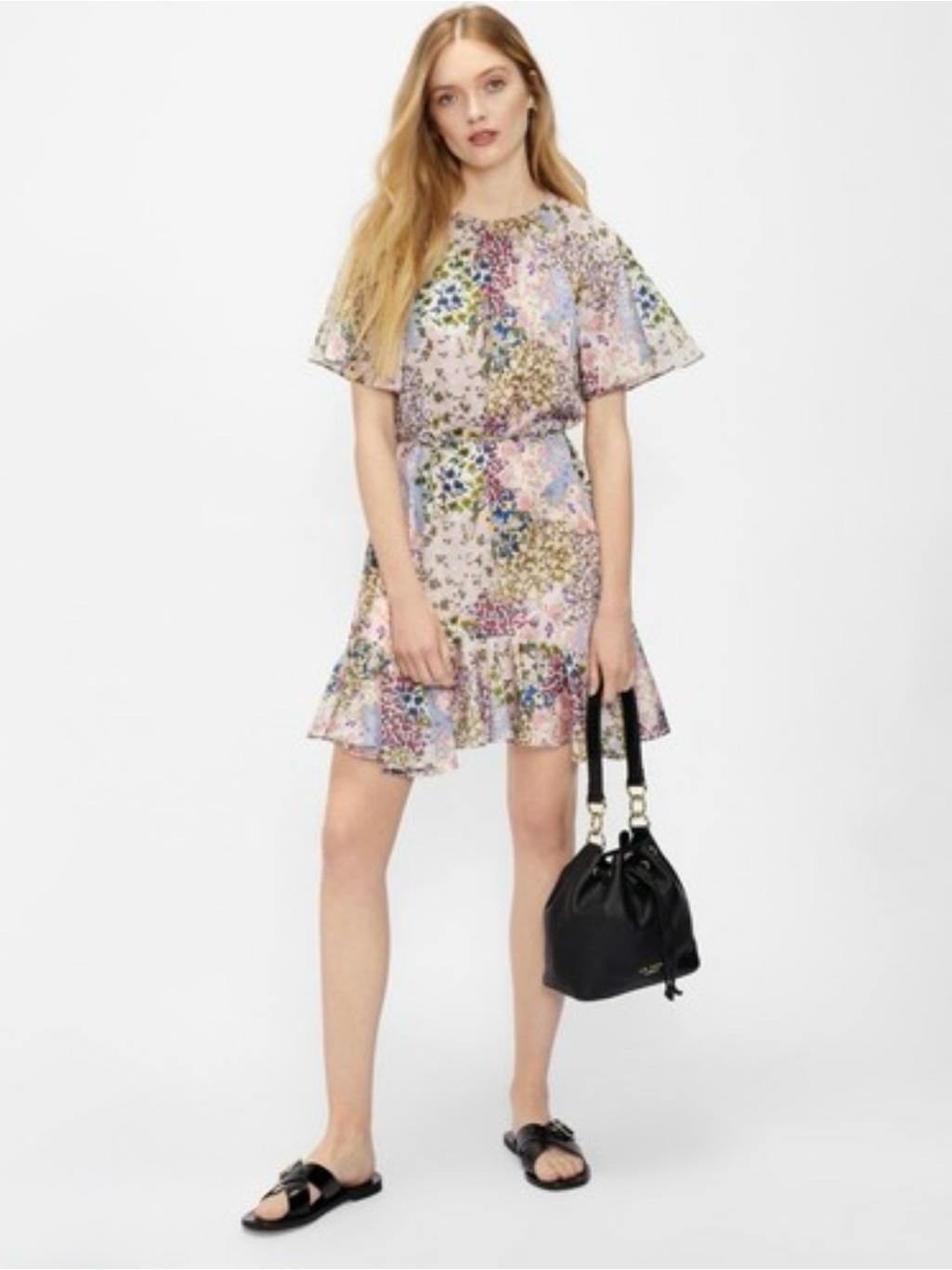 Ted Baker Pastel Pink Multi-Color Floral Ruffle Mini Dress